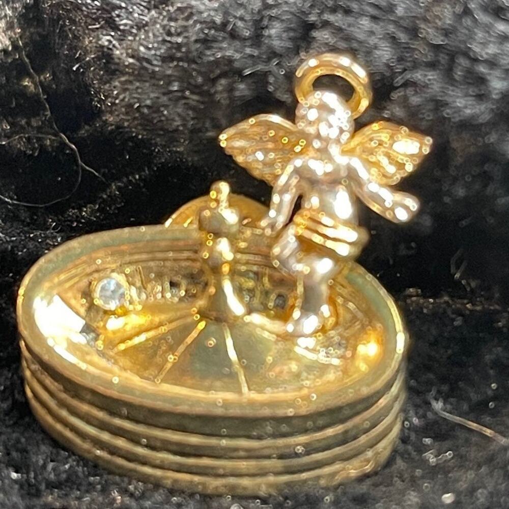 vintage Angel and a roulette table gold pin brooch